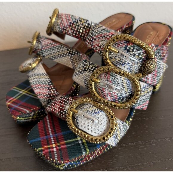 Kurt Geiger London MAYFAIR PLATFORM MULE HEEL Size 36 US 6 Plaid Rhinestone READ - Picture 4 of 15